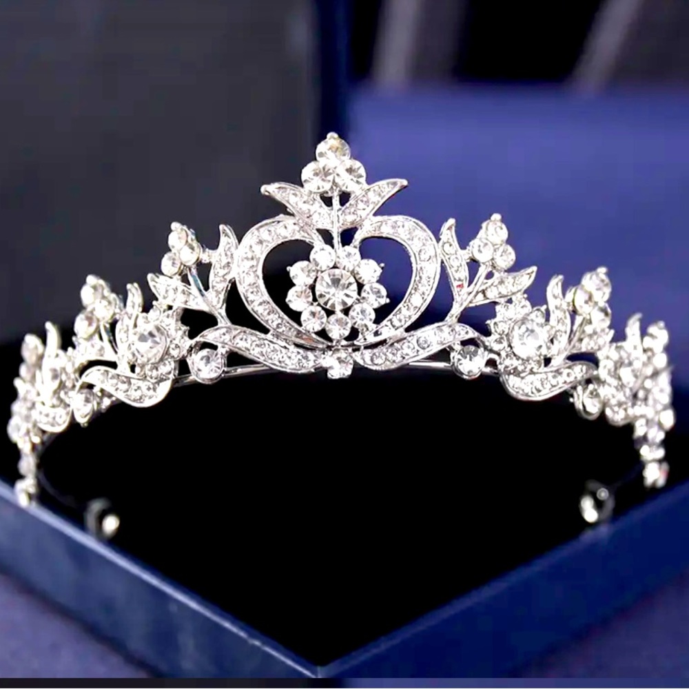 Crown tiara headband rhinestone -steel/solid